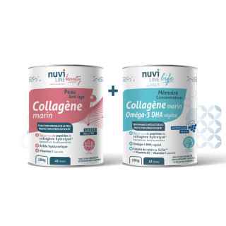 Pack Duo Anti-âge collagène marin acide hyaluronique omega-3 DHA peau cerveau nuviline