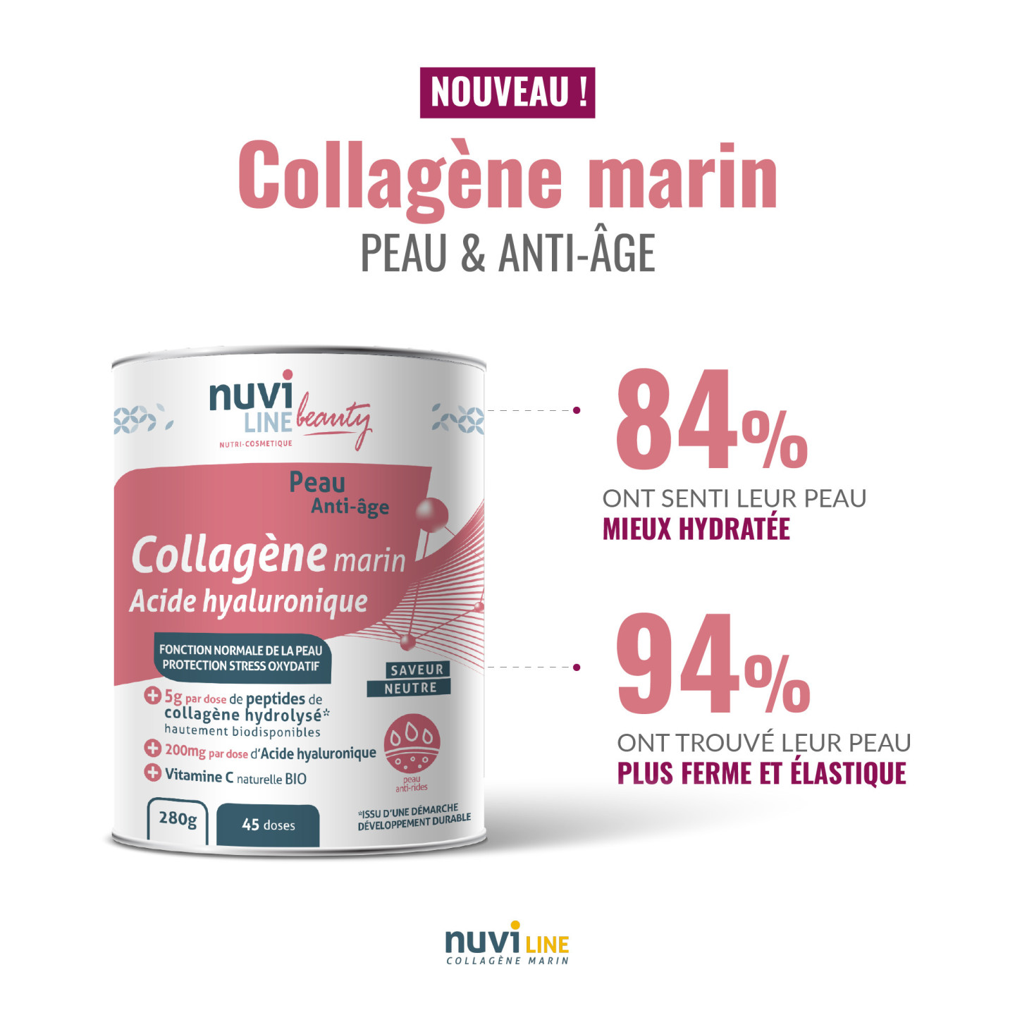 Collagène marin pour la peau avec acide hyaluronique et vitamine C